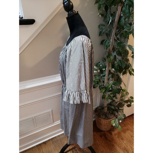 NY Collection Stripe Drawstring Dress Women Size 2X Black White Off the Shoulder - Picture 8 of 14